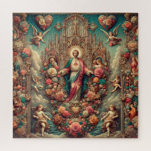 Puzzle Sacre-Cœur de Jésus, Art Floral Baroque