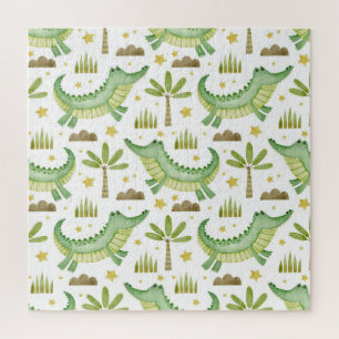 Puzzle Safari africain : Crocodile et palmiers aquarelles