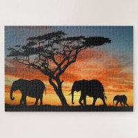 Safari Afrique Sunset Elephant Silhouette Art