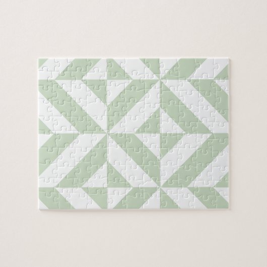 Puzzle Sage Green Geometric Deco Cube Pattern (Horizontal)