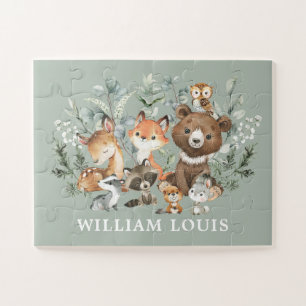 Puzzle Sage lunaire Vert Bois Animaux Monogramme