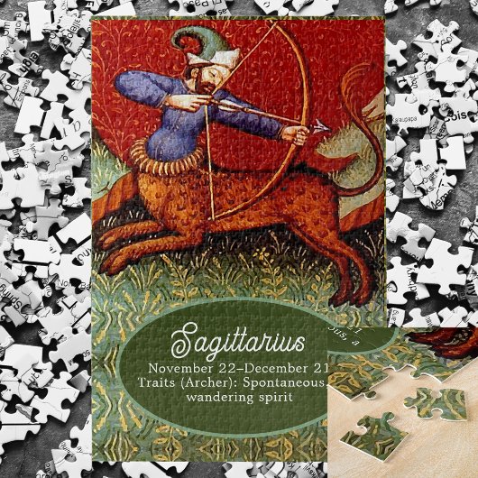 Puzzle Sagittarius Horoscope Zodiac Vintage médiéval LG