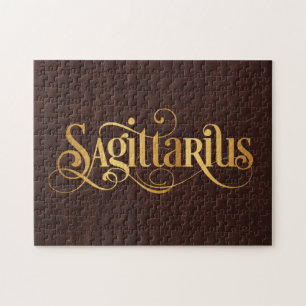 Puzzle Sagittarius Tourbillonnant Script Gold en cuir