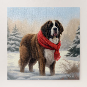 Puzzle Saint Bernard Chien à Noël de neige