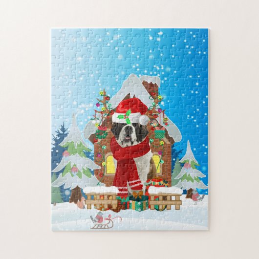 Puzzle Saint Bernard chien avec cadeaux de Noël (Vertical)