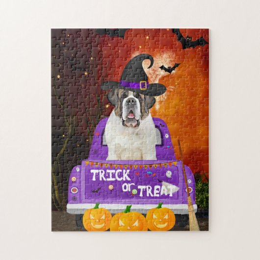Puzzle Saint Bernard Dog dans le camion Halloween (Vertical)