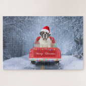 Puzzle Saint Bernard Dog en Neige assis Camion de Noël (Horizontal)
