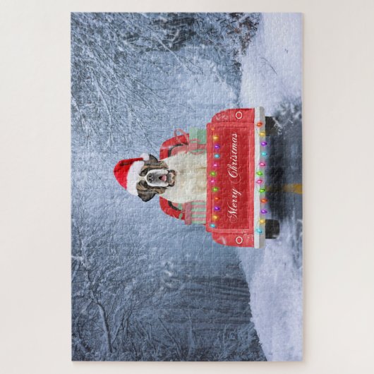 Puzzle Saint Bernard Dog en Neige assis Camion de Noël (Vertical)