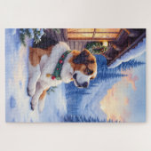 Puzzle Saint Bernard Snowy Mountain Lodge Christmas Dog (Horizontal)