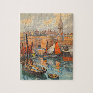 Puzzle Saint Malo, France, Art de l'affiche de voyage vin