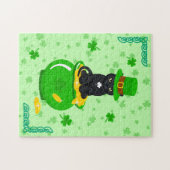 Puzzle Saint Patrick's Day Shamrock Pot of Gold Black Cat (Horizontal)