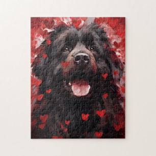 Puzzle Saint-Valentin, chien de Terre-Neuve