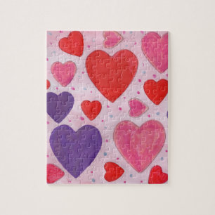 Puzzle Saint Valentin Coeurs en rose, violet et rouge