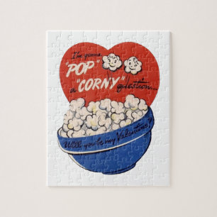 Puzzle Saint-Valentin Rétro, Popcorn Pose une Question Ri