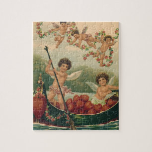 Puzzle Saint-Valentin vintage, chérubins victoriens dans