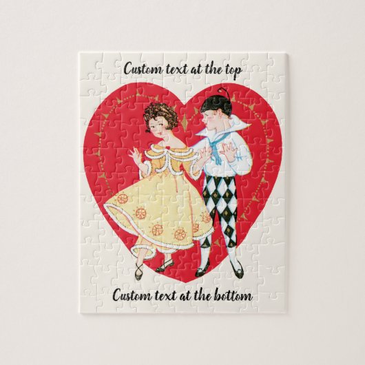 Puzzle Saint Valentin vintage, fille, arlequin et coeur (Vertical)