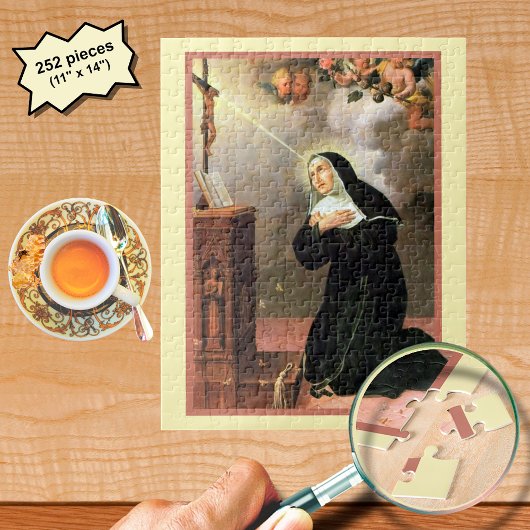 Puzzle Sainte Rita avec des abeilles priant devant un cru