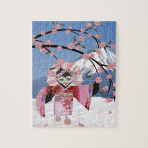Puzzle Sakura Geisha Oiseau dans les Cerisiers en Fleur s