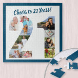 Puzzle Salutations à 21 ans Numéro 21 Photo Collage Carré<br><div class="desc">Dites Cheers to 21 Years avec un puzzle photo personnalisé pour un cadeau unique de 21ème anniversaire. Le modèle photo est configuré pour que vous puissiez ajouter vos photos qui seront affichées sous la forme d'un numéro 21. Le collage photo a une variété de paysages, photos carrés et portraits, vous...</div>