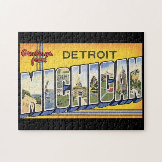 Puzzle Salutations de voyage de Detroit Michigan_Vintage (Horizontal)
