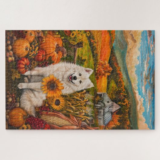 Puzzle Samoyé Chien Moisson Automne Thanksgiving (Horizontal)
