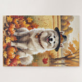 Puzzle Samoyé En Automne Feuilles Thanksgiving Art (Horizontal)