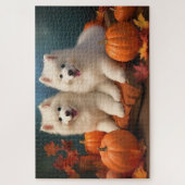 Puzzle Samoyed Chiot Automne Citrouille de plaisir (Vertical)