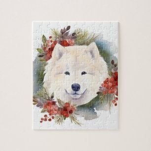 Puzzle Samoyed Christmas Wreath Festive Pup