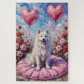 Puzzle Samoyed Dog Valentine's Day Rose Picnic (Vertical)