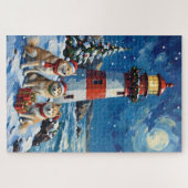 Puzzle Samoyède Phare de Noël Vacances (Horizontal)