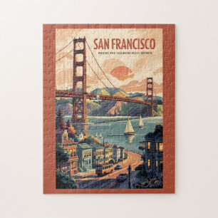 Puzzle San Francisco California Skyline Travel Art Retro
