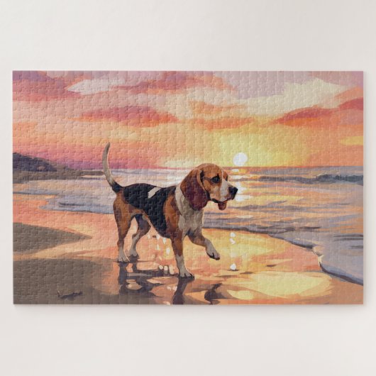 Puzzle Sandy Paws Chien Beagle sur le coucher du soleil d (Horizontal)