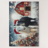 Puzzle Santa Christmas horses on the farm (Vertical)