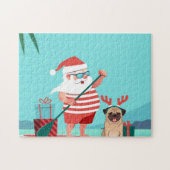 Puzzle Santa Claus and His Pug on a surfboard (Horizontal)