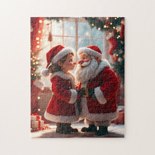 Puzzle Santa Claus and Mrs. Claus celebrate X-Mas, fun (Vertical)