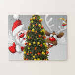 Puzzle Santa claus and reindeer behind a christmas tree.j<br><div class="desc">christmas santa claus reindeer,  frofrisend friends ful funny ,  vintage magic snowflake art,  2020 happy new year,  joy gift snow flying,  year new celebration deer,  happy xmas winter holiday,  bell merry cartoon illustration,  fun animal cute,  reindeer christmas clmas</div>