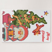 Puzzle Santa Claus, cat stealing star, Pixel Art (Horizontal)