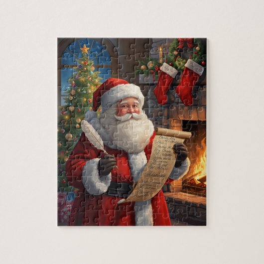 Puzzle Santa Claus Christmas List Fireplace Scene (Vertical)