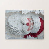 Puzzle Santa Claus head with white Christmas trees (Horizontal)