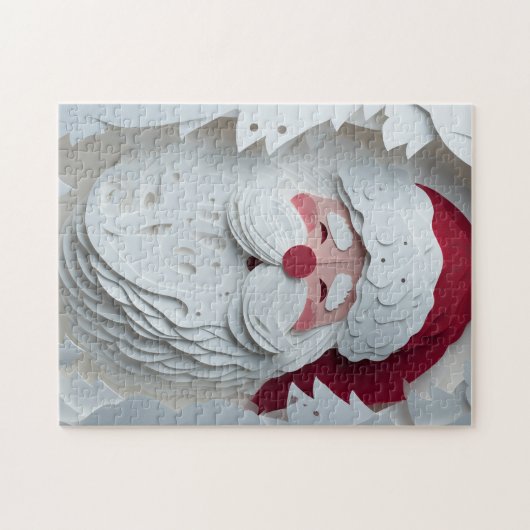 Puzzle Santa Claus head with white Christmas trees (Horizontal)