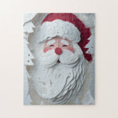 Puzzle Santa Claus head with white Christmas trees (Vertical)