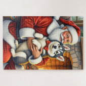 Puzzle Santa Claus Holding Alaskan Malamute Christmas Art (Horizontal)