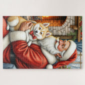 Puzzle Santa Claus Holding American Eskimo Christmas Art (Horizontal)