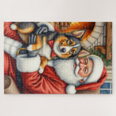 Puzzle Santa Claus Holding Australian Shepherd Christmas (Horizontal)
