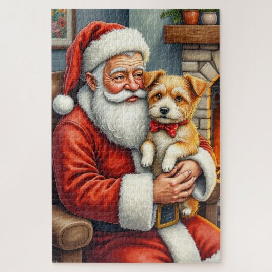 Puzzle Santa Claus Holding Australian Terrier Christmas  (Vertical)