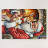 Puzzle Santa Claus Holding Basenji Christmas Art (Horizontal)