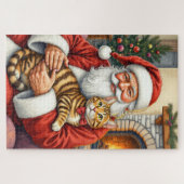 Puzzle Santa Claus Holding Bengal Cat Christmas Art (Horizontal)