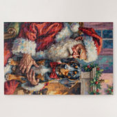 Puzzle Santa Claus Holding Bluetick Coonhound Christmas (Horizontal)
