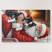 Puzzle Santa Claus Holding Border Collie Christmas Art (Horizontal)