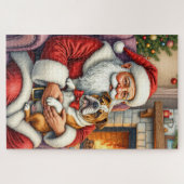 Puzzle Santa Claus Holding Bulldog Christmas Art (Horizontal)